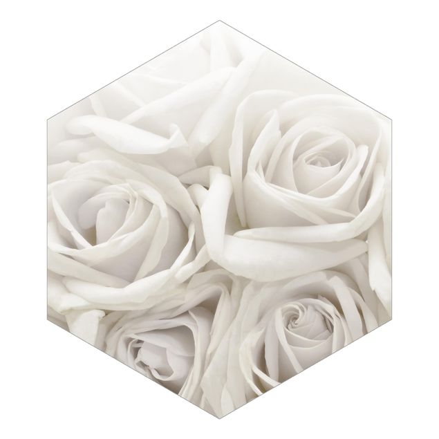 Sześciokątna tapeta samoprzylepna - Białe róże