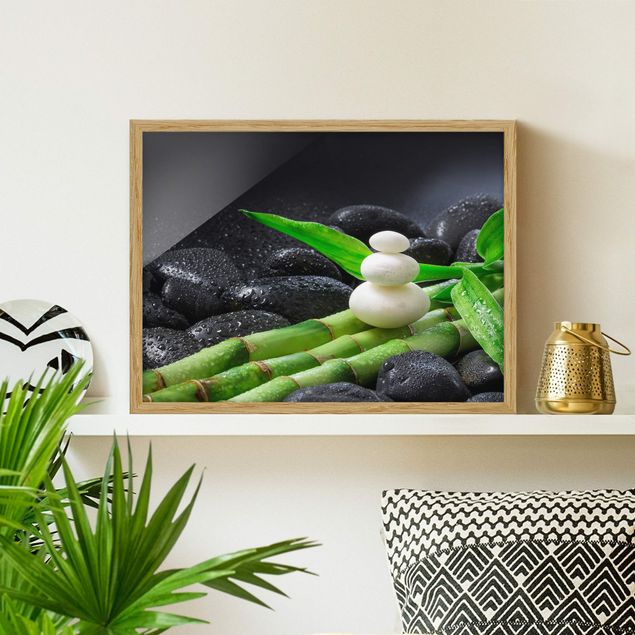 Obrazy w ramie do łazienki Białe kamienie na bambusie