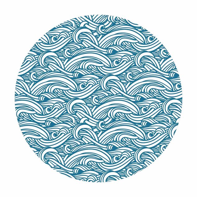 Okrągły dywan winylowy - Linie falowe w kolorze niebieskim