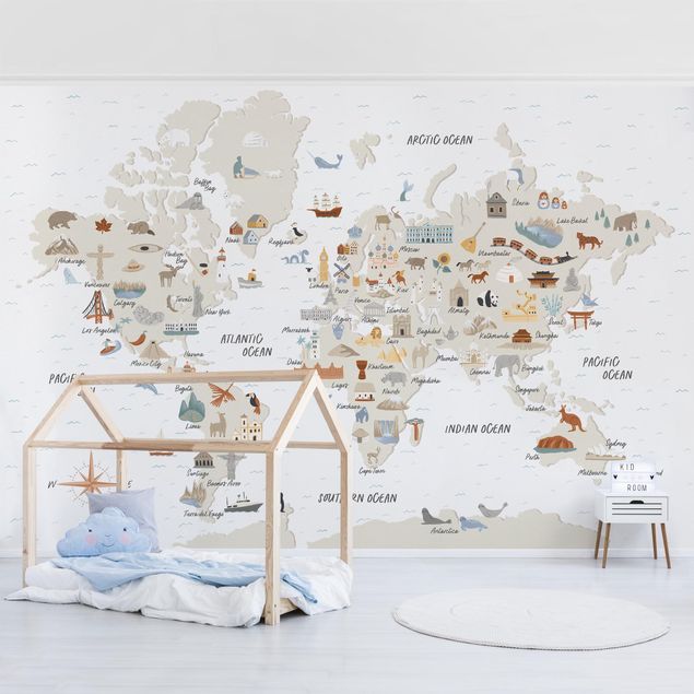 Tapeta mapa świata Mapa świata z zabytkami