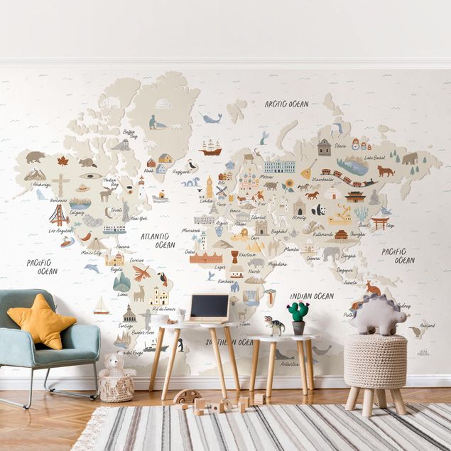 Tapety na ściany Mapa świata z zabytkami