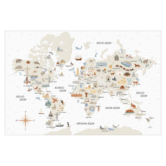 Fototapeta - Mapa świata z zabytkami