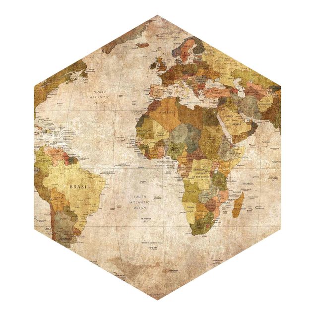 Sześciokątna tapeta samoprzylepna - Mapa świata