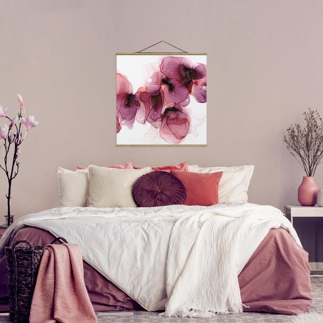 Nowoczesne obrazy do salonu Dzikie kwiaty w kolorze purpury i złota