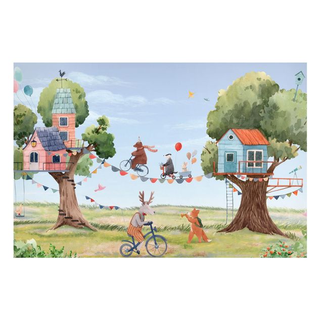 Nowoczesne obrazy Dzika zabawa między domkami na drzewie