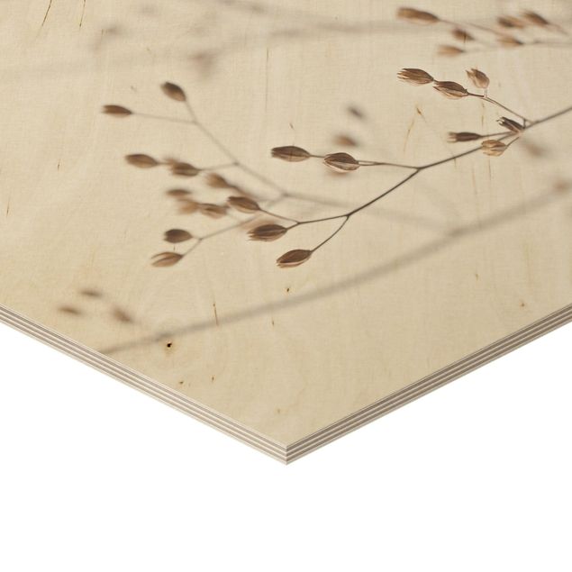 Obraz heksagonalny z drewna - Czułe pąki na gałązce dzikiego kwiatu