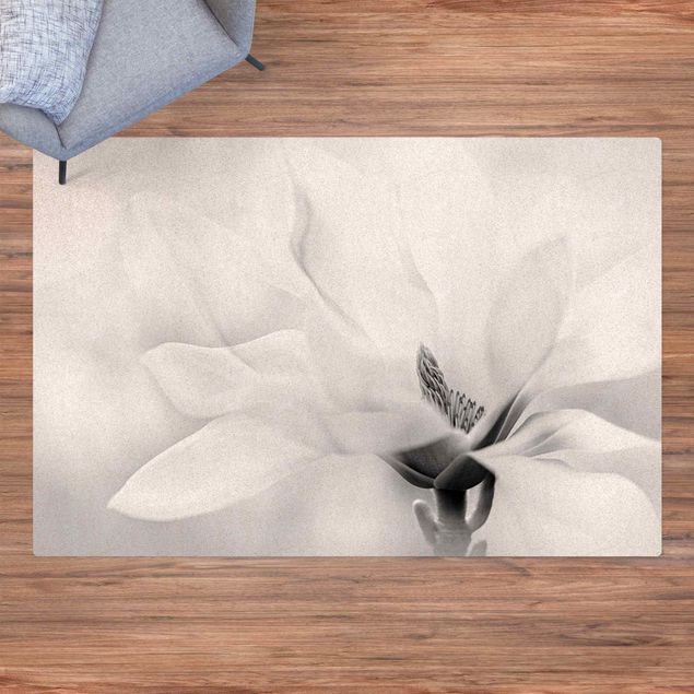 nowoczesny dywan Czarno-biały kwiat magnolii