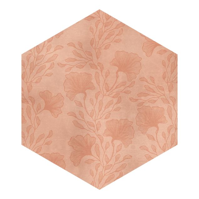 Sześciokątna tapeta samoprzylepna - Tender Twigs w kolorze różowego złota