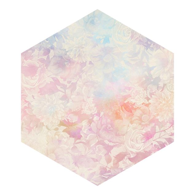 Sześciokątna tapeta samoprzylepna - Delikatne marzenie o kwiatach w pastelowym kolorze