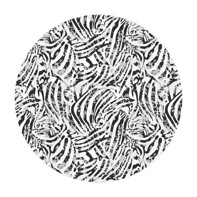 Okrągły dywan winylowy - Wzór zebry w odcieniach szarości