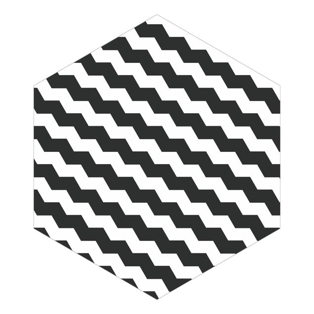 Sześciokątna tapeta samoprzylepna - Zig Zag Geometry Pattern czarno-biały