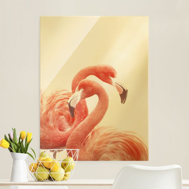 Obrazy na szkle portret Dwa flamingi