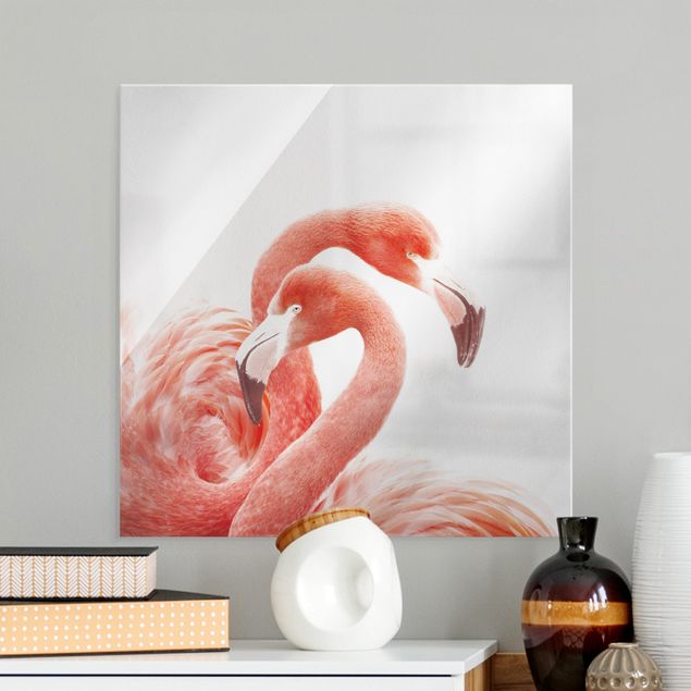 Obrazy na szkle kwadrat Dwa flamingi