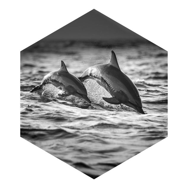 Sześciokątna tapeta samoprzylepna - Dwa skaczące delfiny